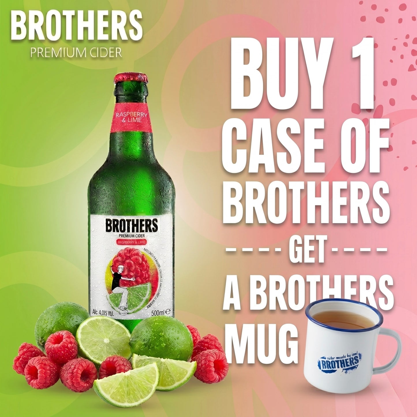 Brothers Raspberry & Lime English Cider Bottle 12x500ml 4.0%