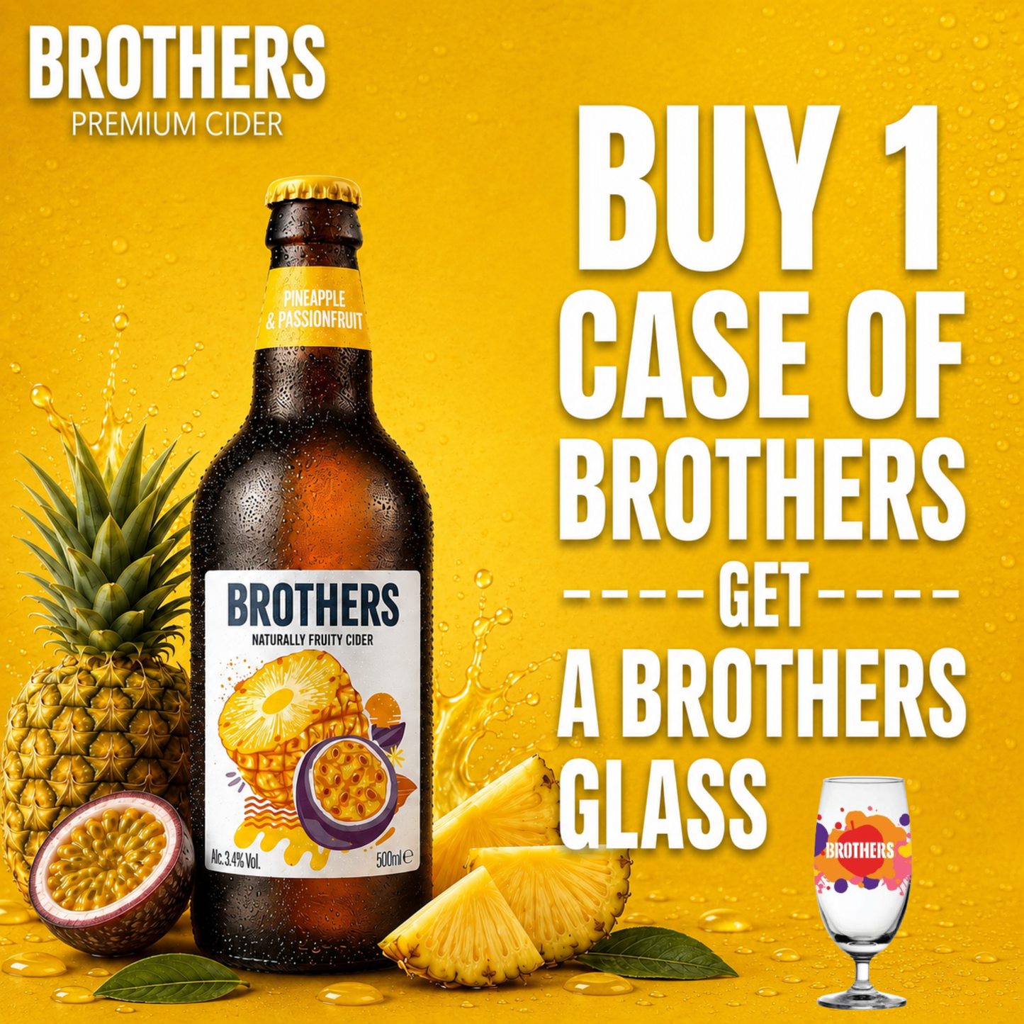Brothers Pineapple & Passionfruit English Cider Bottle 12x500ml 4.0% | TIME2DRINK