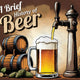 Vintage-style illustration of beer being poured from a tap into a frothy mug, with wooden barrels, hops, and barley representing beer’s historic roots.