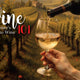 A glass of white wine being poured in a vineyard at sunset, with the text “Beginner’s Guide to Wine 101” — perfect for those starting to learn about wine.