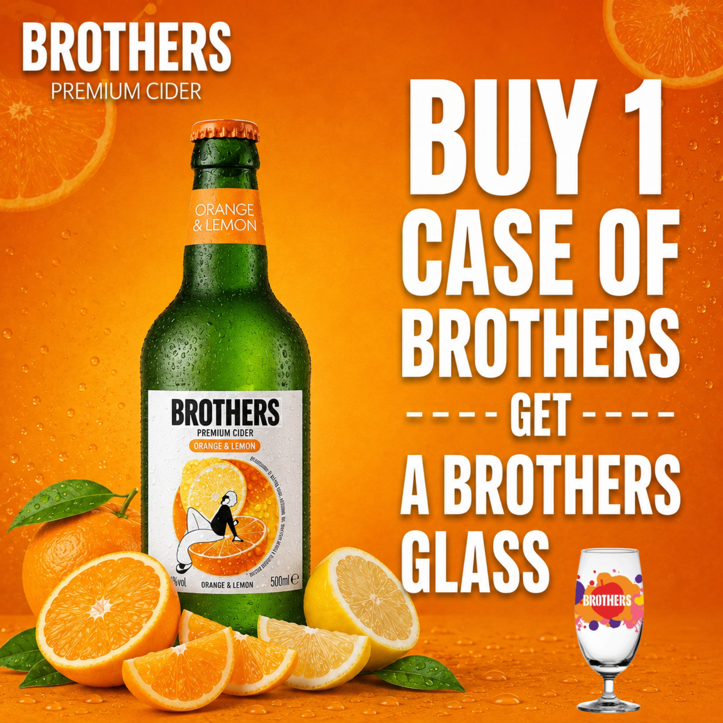 Brothers Orange & Lemon English Cider Bottle 12x500ml 4.0% | TIME2DRINK