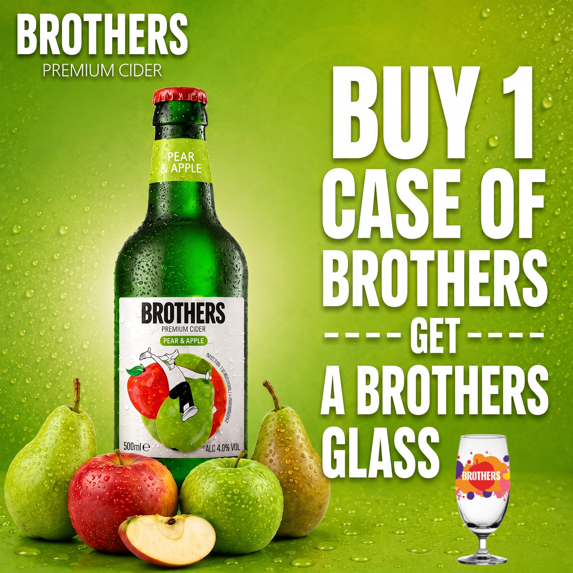 Brothers Pear & Apple English Cider Bottle 12x500ml 4.0% | TIME2DRINK
