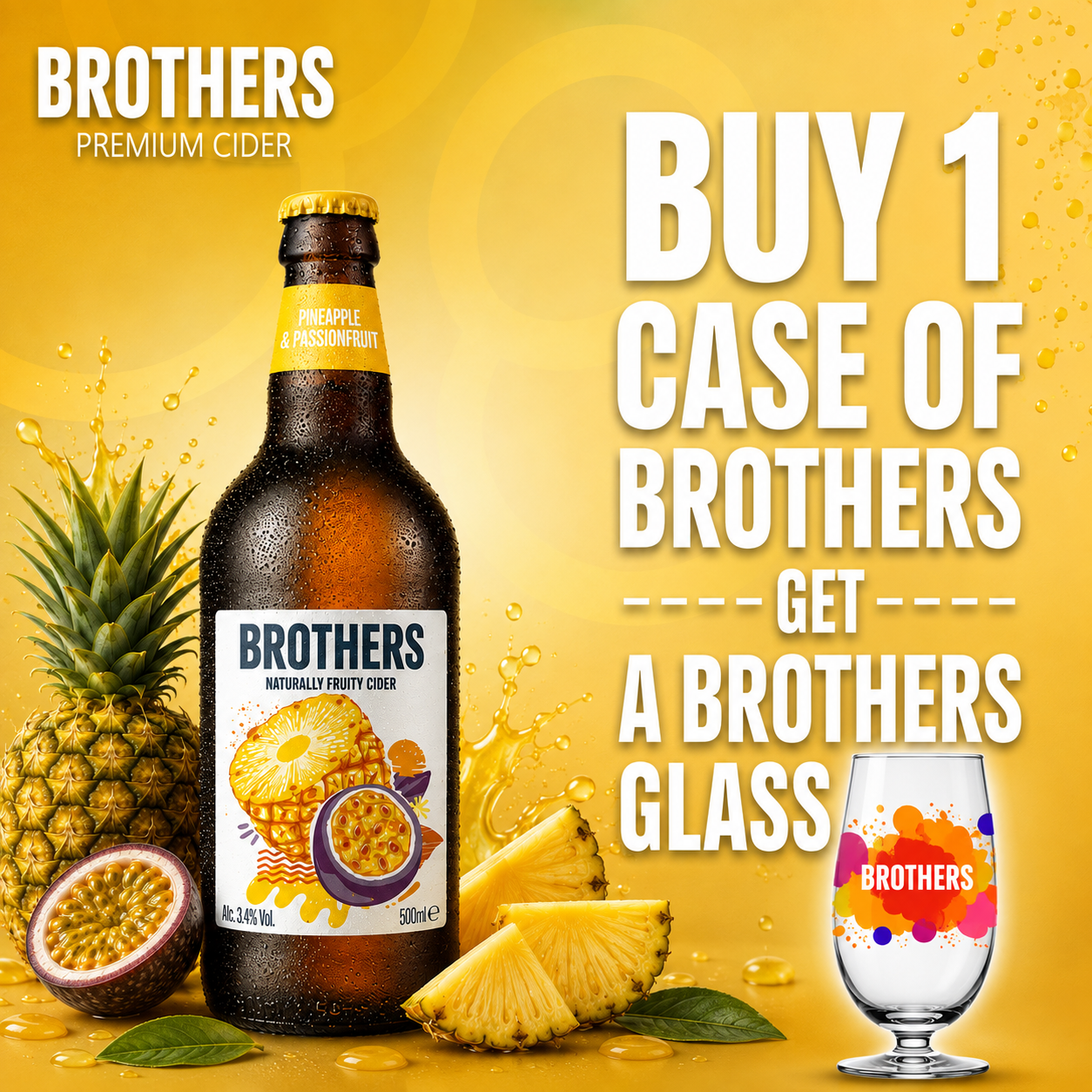 Brothers Pineapple & Passionfruit English Cider Bottle 12x500ml 4.0%