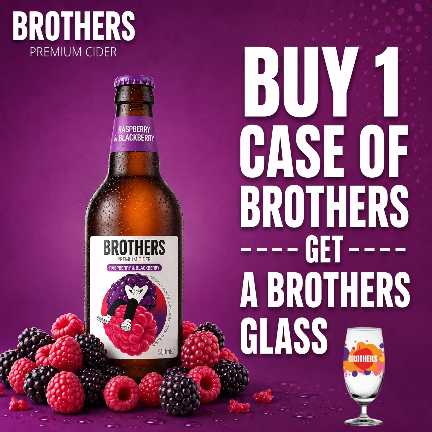 Brothers Raspberry & Blackberry English Cider Bottle 12x500ml 4.0% | TIME2DRINK