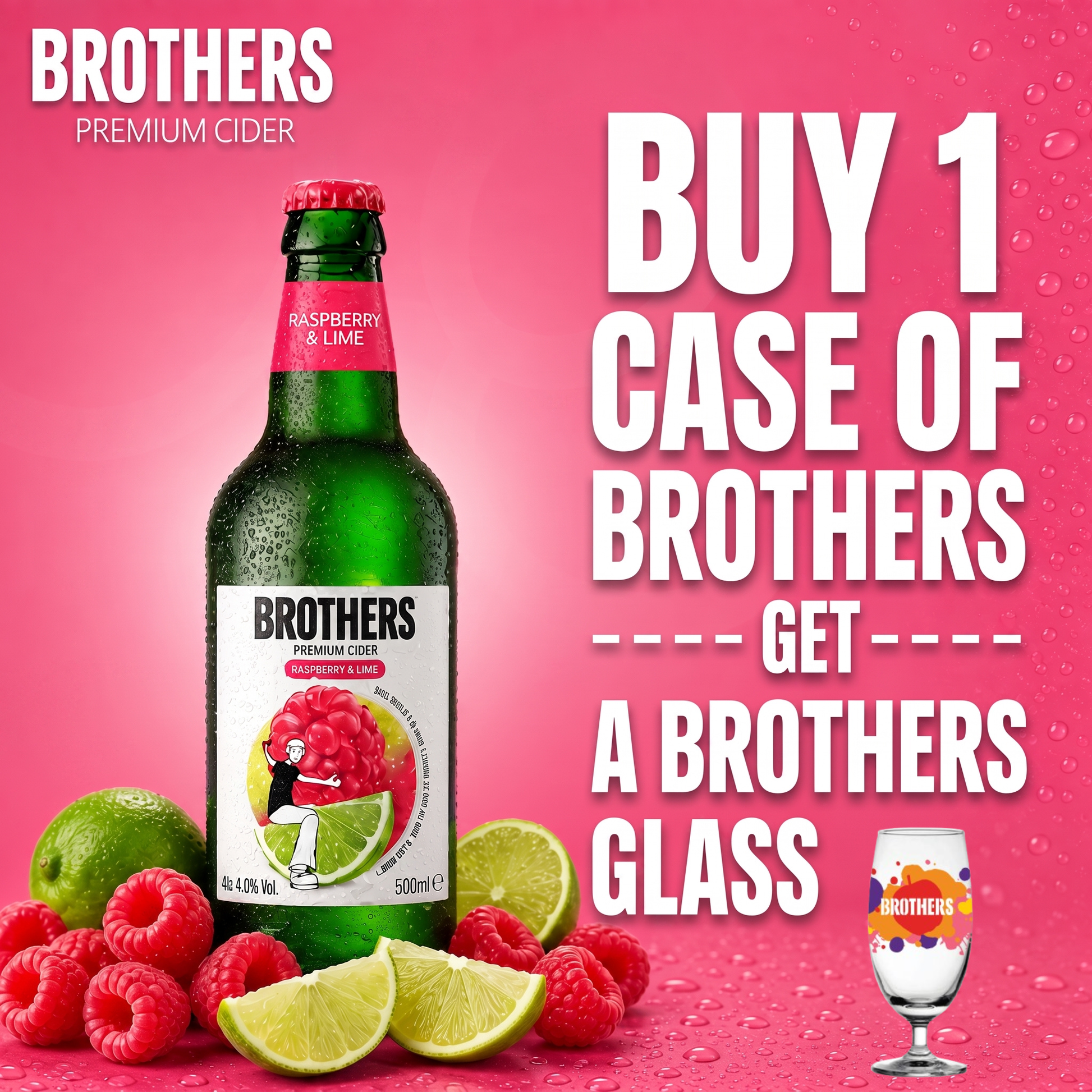 Brothers Raspberry & Lime English Cider Bottle 12x500ml 4.0% | TIME2DRINK