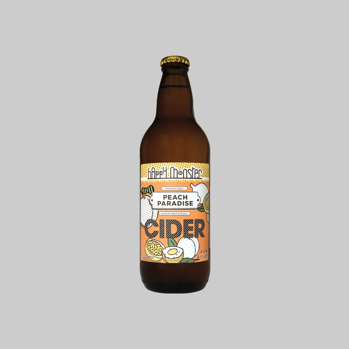 Happy Monster Peach Paradise Flavored Cider Bottle 500ml 4.0% | TIME2DRINK